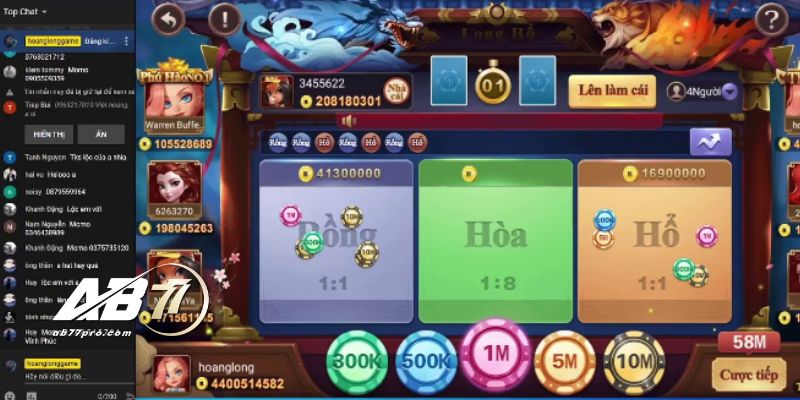 Tỷ lệ trả thưởng của game Rồng hổ AB77 hấp dẫn